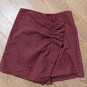Zara Red and Black Checkered Mini Skirt
